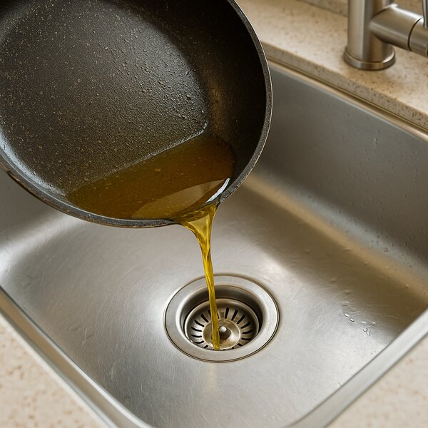 Fett und Öl in der Spüle und im Abfluss entsorgt